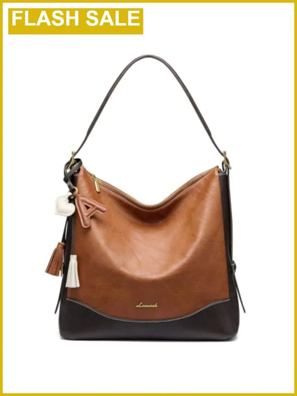 Vegan Leather Hobo Bag with Initial Charm, Women's Crossbody Slouchy Shoulder